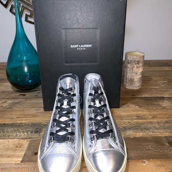 Saint Laurent Metallic w/Stars Hi Top Sneakers - Picture 6 of 8